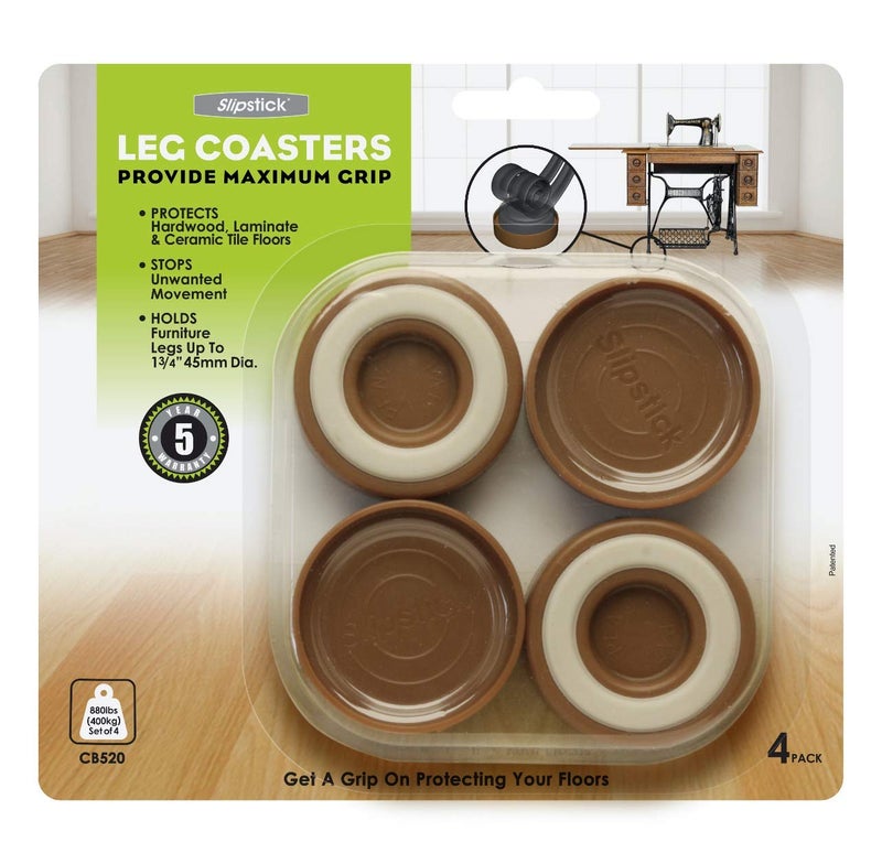 Slipstick CB520 Furniture Caster Cups / Floor Protector Coasters for Furniture Feet (Set of 4 Grippers) 1-3/4 Inch Round - Caramel - Image 1